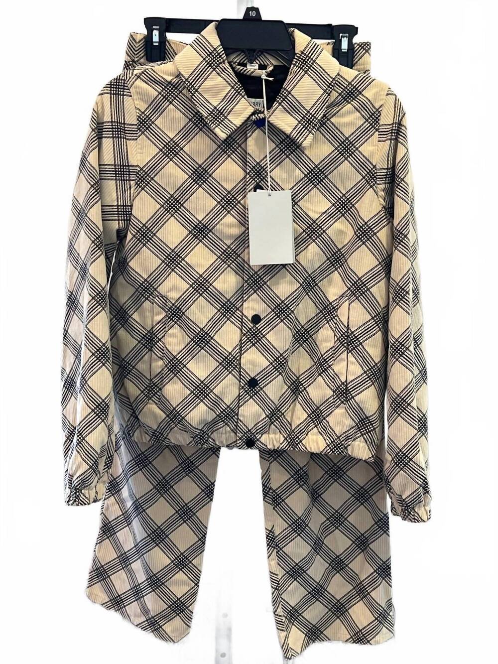 NEW BURBERRY boys' check corduroy trousers set in beige